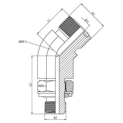 Codo 45º Macho ORFS - Macho BSPP Orientable