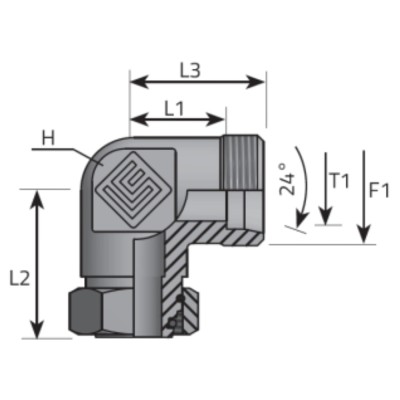 Codo 90º Macho - Tuerca Loca Con Junta Tórica