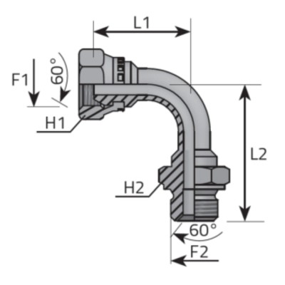 Codo 90º Macho - Tuerca Loca BSP 60º Accesorial - Tuerca alambre empuje
